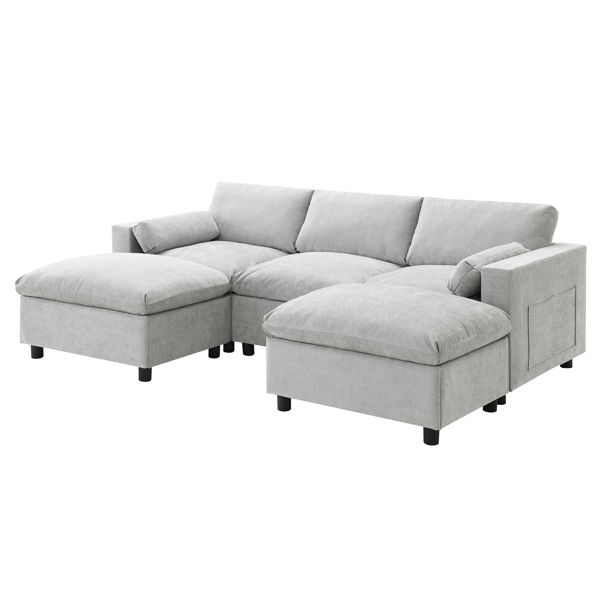 [VIDEO]86.5'' Chenille Modular Sectional Sofa with Storage Pockets, 5 Seat U Shaped Couch Set with Pillows,Free Combination,Modern Cloud Sofa with 2 Movable Ottoman for Living Room,Apartment,3 Colors - Grand Goldman Shop