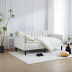 Elena Twin Size Ivory Boucle Upholstered Daybed with Ribbed Tufted Backrest in Lavish Modern Design - Grand Goldman Shop