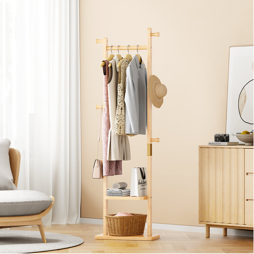 Coat Racks solid wood hanger 18.9* 11.8*71in Solid environmental protection easy to assemble beautiful can be placed in the bedroom/entrance/living room (wood color) - Grand Goldman Shop