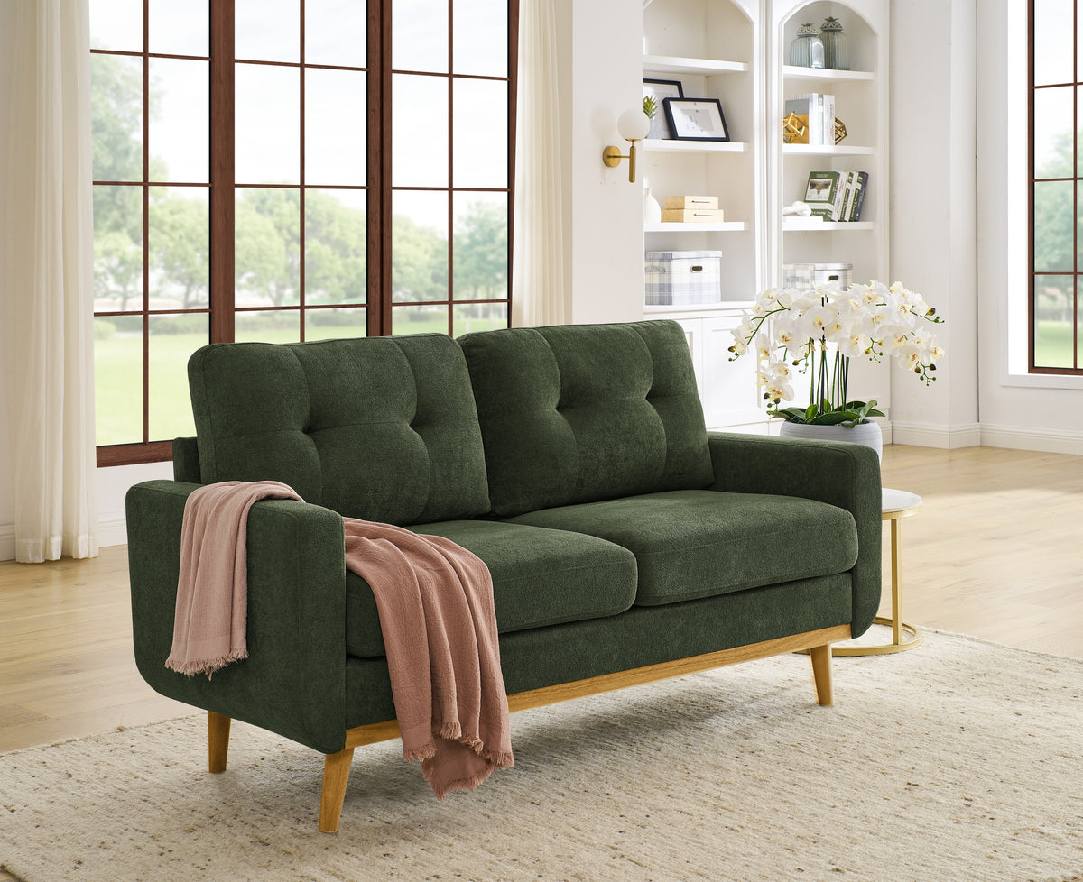 67.7' Wide Mid-Century Modern Upholstered Tufted Loveseat Sofa With Wooden Legs - Grand Goldman Shop