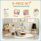 Qaba Kids Table and Chairs Set, 5 Piece Toddler Table and Chairs Set with Storage for Art, Craft, Drawing, Playroom, Classroo