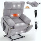 Grey Heat Massage Dual Motor Infinite Position Up to 350 LBS Large Electric Power Lift Recliners with Hidden Cup Holders, Power-Remote, Medium-firm and Heavy Duty - Grand Goldman Shop