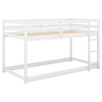 White Twin Over Twin Floor Bunk Bed with Ladder, Solid Pine Wood, 79.1''L x 42''W x 46.5''H - Grand Goldman Shop