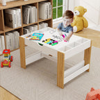Kids 2 in 1 Play Table with 7 Storage Compartments,Compatible with LEGO Building Block,Modern Activity Learning Table Game Fu