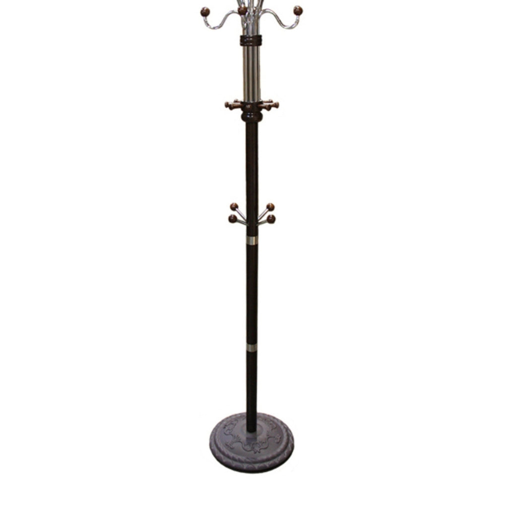 73' Tall Chrome and Wood Coat Rack, Espresso finish - Grand Goldman Shop