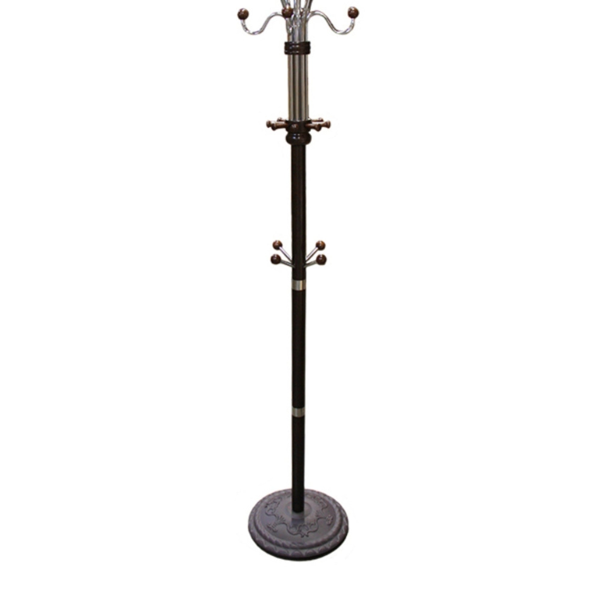 73' Tall Chrome and Wood Coat Rack, Espresso finish - Grand Goldman Shop