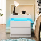 Modern LED Bedside Table Cabinet with Adjustable Lights and 2 Drawers, White, Engineered Wood, 19.30 x 13.70 x 20.50 inches - Grand Goldman Shop