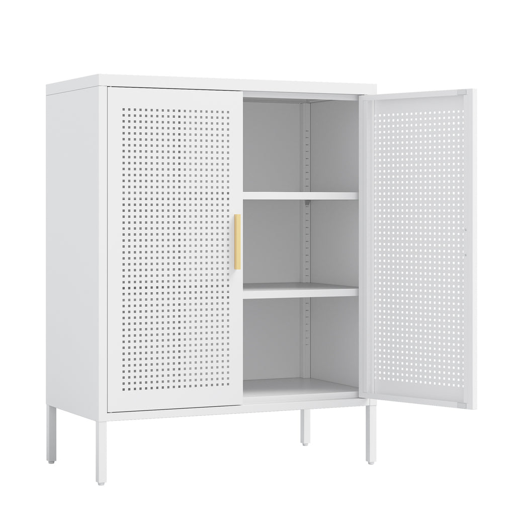 NO LOCK, Metal Storage Cabinet with 2 Doors and 2 Adjustable Shelves, Steel Storage Cabinet, Metal File Cabinet for Home Offi