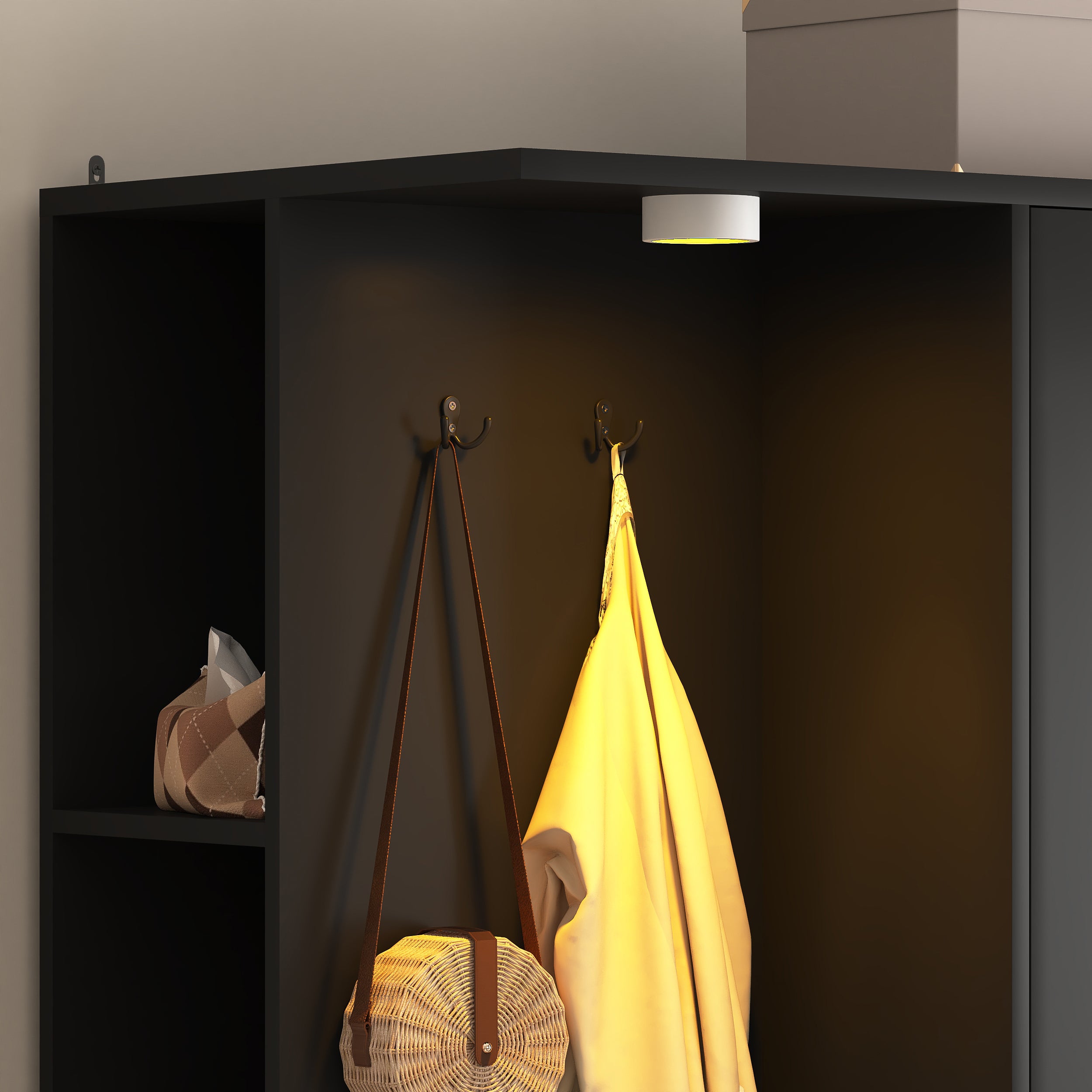Wardrobe Closet 71.7' H, Bedroom Wooden Wardrobe with 2 Doors 6 Drawers, Modern Clothing Storage Cabinet Combination with Storage Shelves and Hanging Rail, Black - Grand Goldman Shop