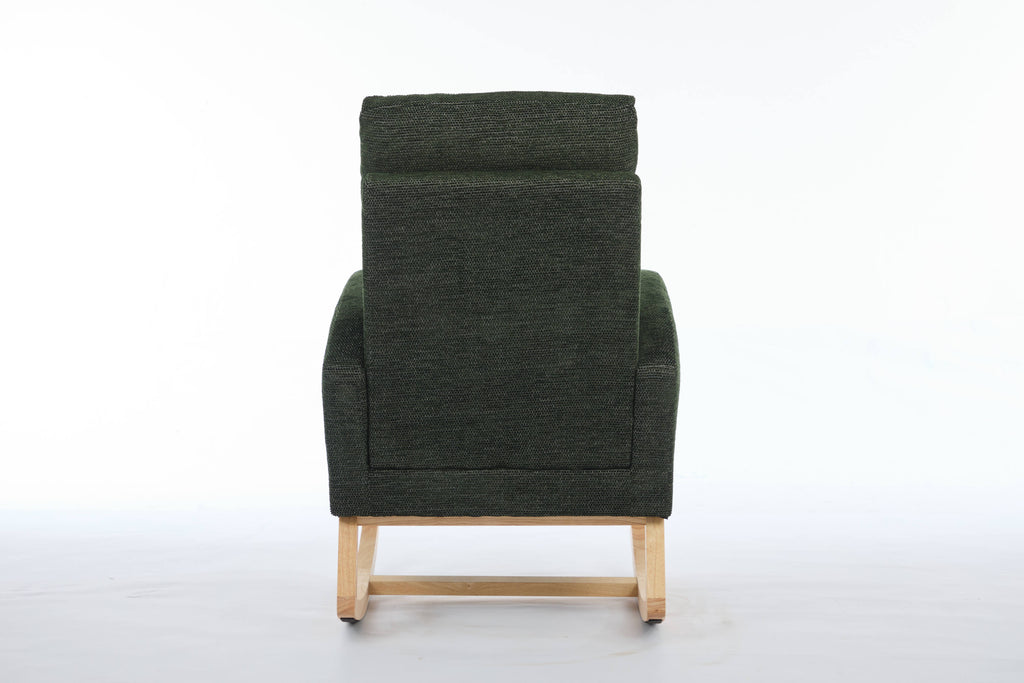 Modern Accent Rocking Chair Rocking Chair with Solid Wood Legs, Upholstered Nursery Glider Rocker, Comfy Armchair with Side Pocket, Living Room Lounge Arm Chair with High Backrest fabric - Grand Goldman Shop