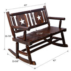 Outdoor Wood Rocking Bench Carbonized Double Rocking Chair for 2 Persons with Wide Curved Seat, Porch Rocker for Porch, Garden, Backyard, Rustic Brown - Grand Goldman Shop