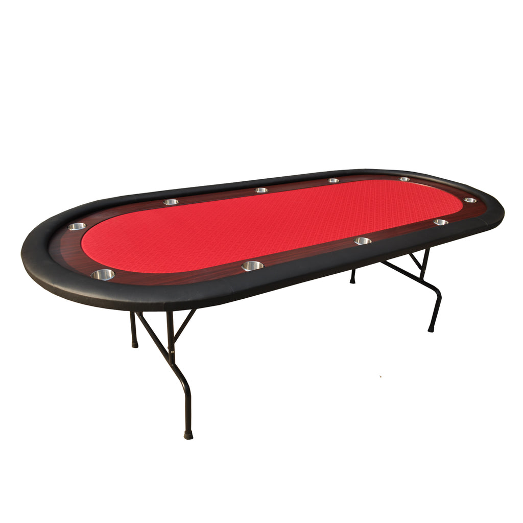 96' Light Series Foldable Poker Table with Wooden Racetrack Felt Stainless Legs Cup Holders Red | Premium Home Decor - Grand 