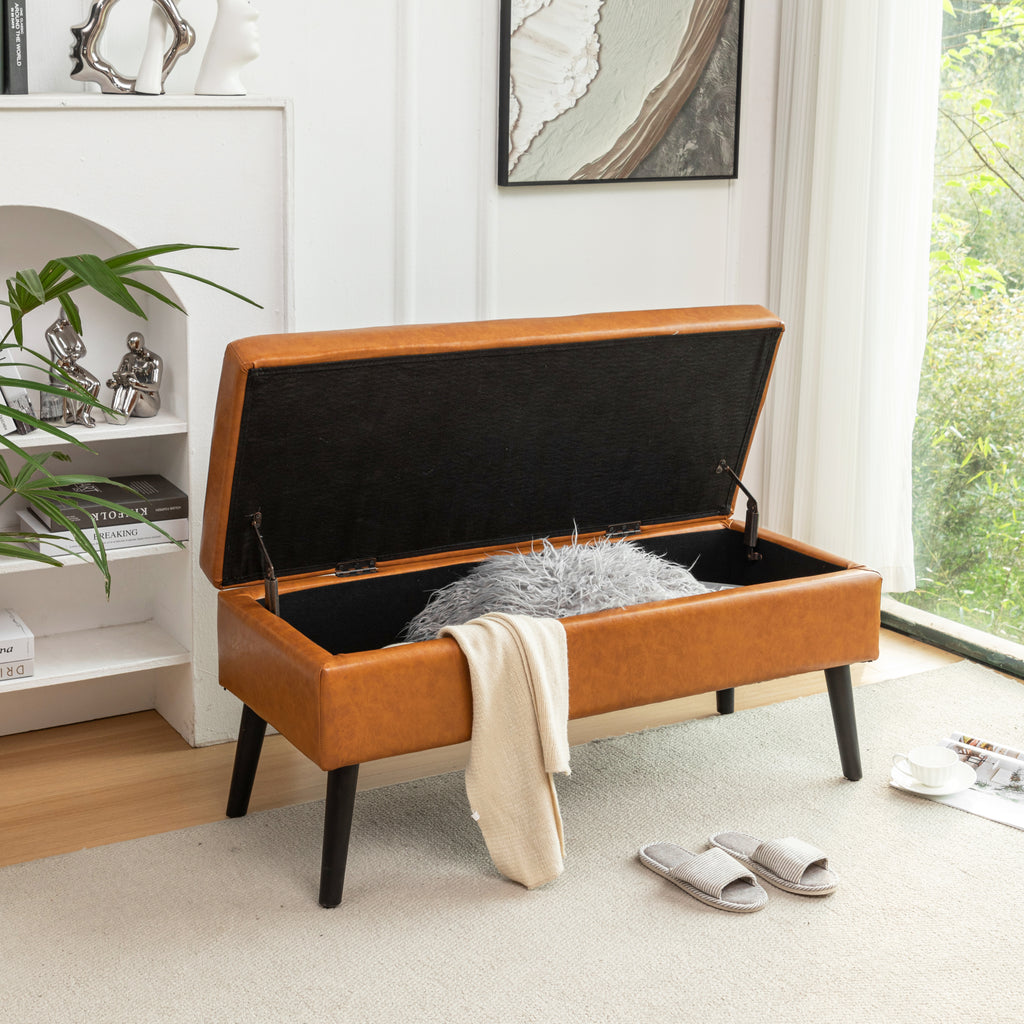 Storage Bench with Storage Bench for Bedroom End of Bed Bench Foot of Bed Bench Entryway Bench Storage Ottoman Bench 43.3' W x 17.7' Brown Leather Bench - Grand Goldman Shop