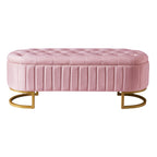 Elegant Upholstered Velvet Storage Ottoman with Button-Tufted,Storage Bench with Metal Legs for Bedroom,Living Room,Fully Assembled Except Legs,Pink - Grand Goldman Shop