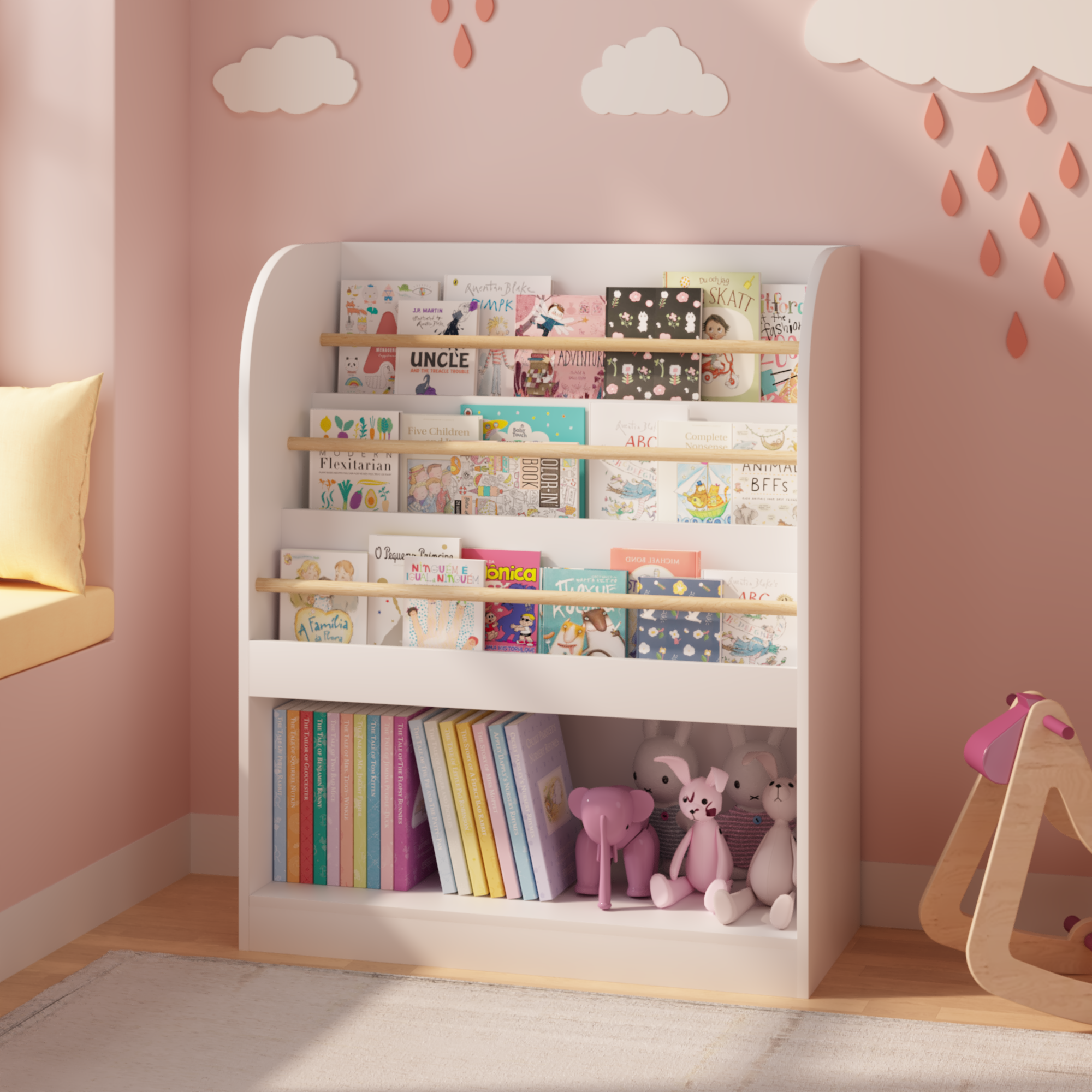 Kids Bookshelf with Open Storage, Front-Facing Children's Bookcase, Multi-Tier Wooden Book Display Shelf for Toddlers, Playro
