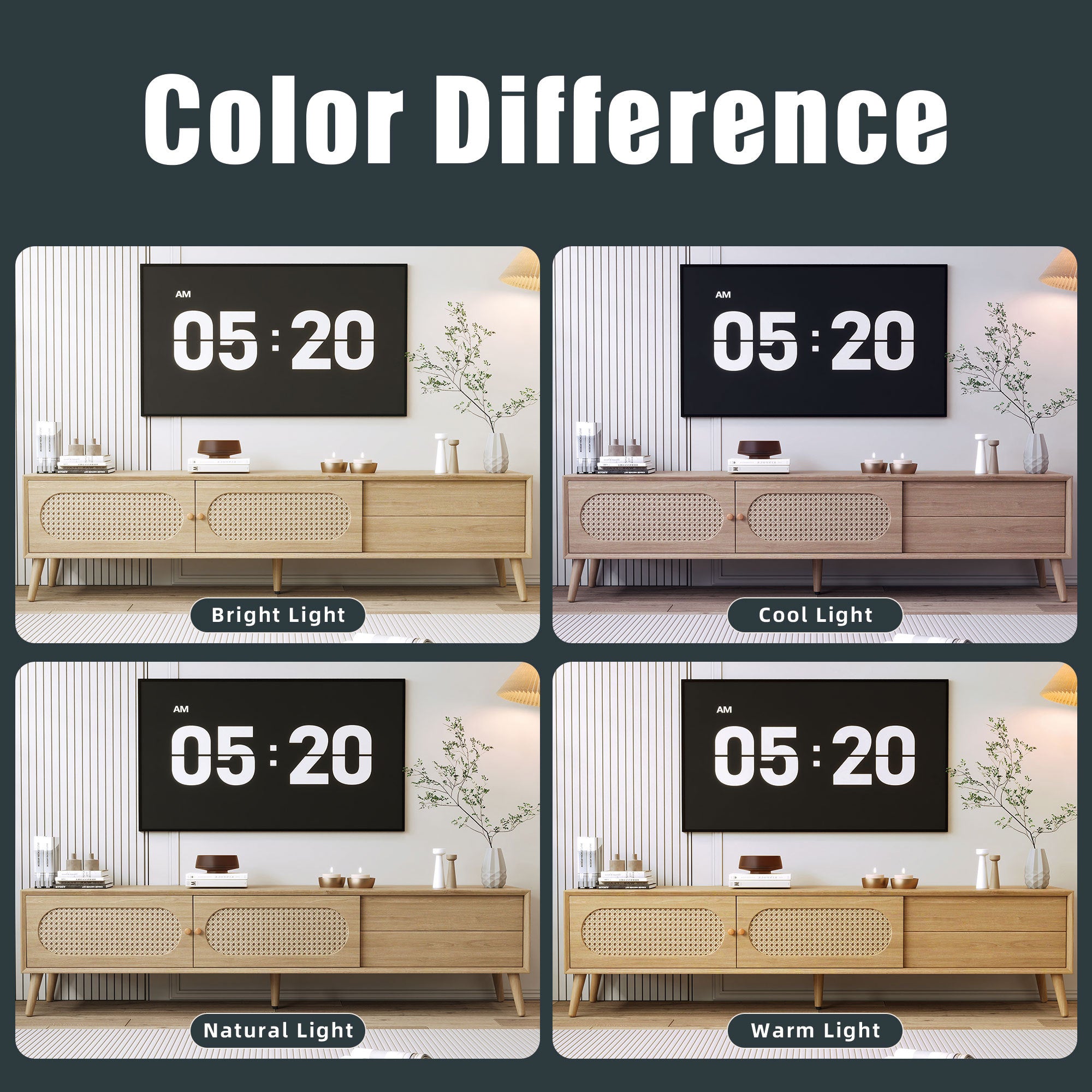 Boho TV Stand for TVs up to 80'', Modern Farmhouse Media Console with Solid Wood Legs, Natural Wood Finish, MDF Cabinet, 70.8''L x 15.7''W x 17.7''H - Grand Goldman Shop