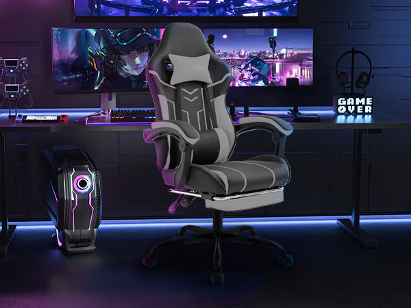 Gaming chair, Computer chair Ergonomic chair with footrest Office chair Ergonomic computer chair with lumbar backrest Blackgr