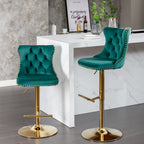 A&A Furniture,Golden Swivel Velvet Barstools Adjusatble Seat Height from 25-33 Inch, Modern Upholstered Bar Stools with Backs Comfortable Tufted for Home Pub and Kitchen Island（Green,Set of 2） - Grand Goldman Shop