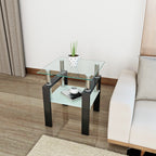 Modern Tempered Glass Tea Table Coffee Table End Table, Transparent/Black, Metal Leg, 17.72 x 17.72 x 20.5 inches - Grand Goldman Shop