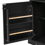 K&K 54.9' Kitchen Island with Drop Leaf, Power Outlet, Kitchen Storage Cart with 4 Door Shelves, Cross Barn Doors & Visual Glass Door, Rolling Kitchen Island on 4 Wheels for Kitchen, Dining Room,Black - Grand Goldman Shop