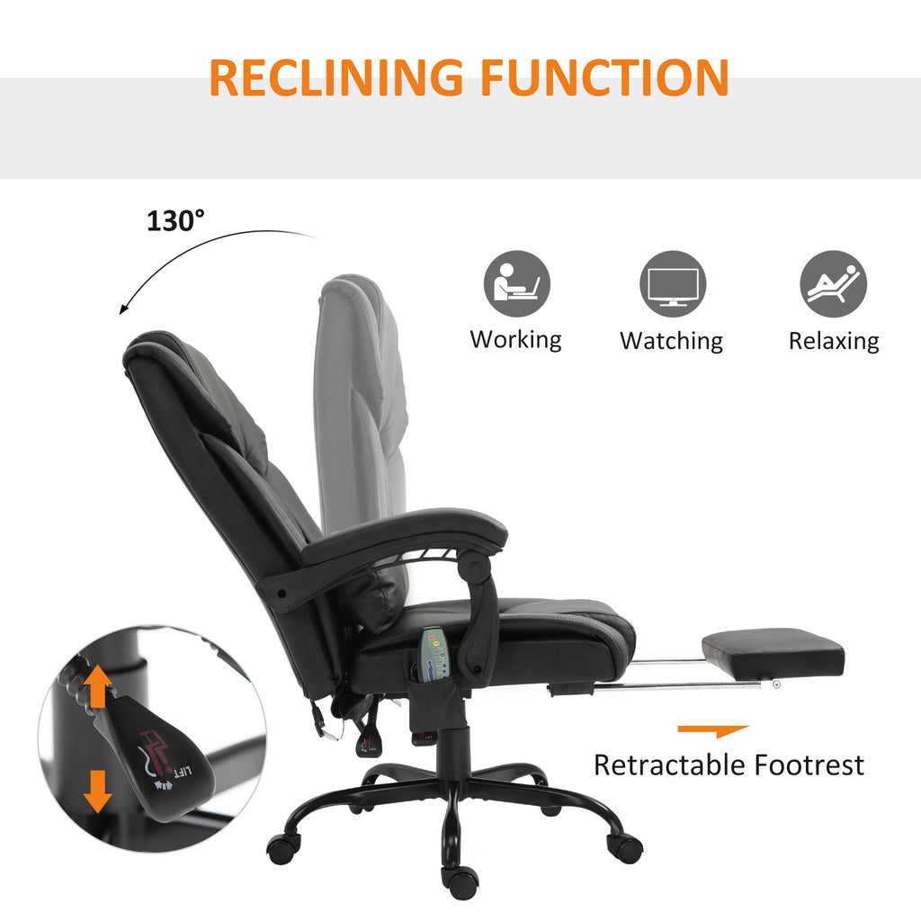 Vinsetto High Back Massage Office Chair with 6 Vibration Points, PU Leather Reclining Computer Chair, Ergonomic Office Chair 