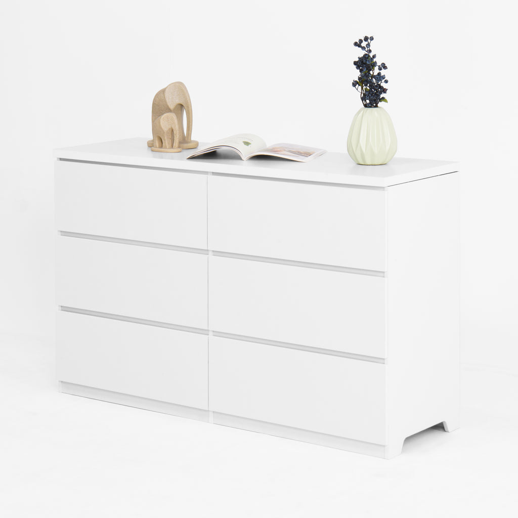 6 Drawer Storage Cabinet ,Dresser, Wood Storage Tower Clothes Organizer, Wide Chest of 6 Drawers, Large Storage Space for Bedroom, Hallway, Entryway Living Room White - Grand Goldman Shop