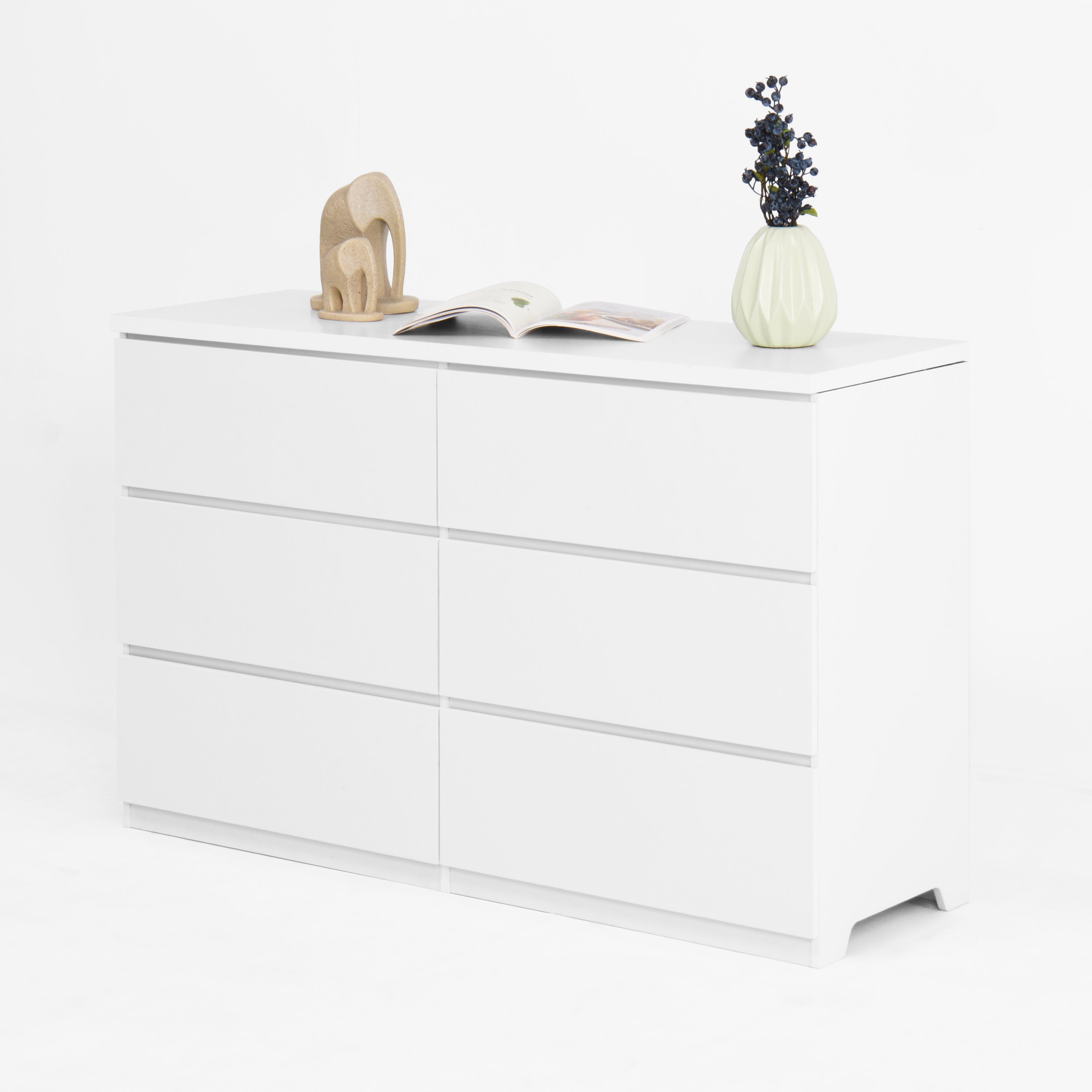 6 Drawer Storage Cabinet ,Dresser, Wood Storage Tower Clothes Organizer, Wide Chest of 6 Drawers, Large Storage Space for Bedroom, Hallway, Entryway Living Room White - Grand Goldman Shop