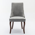 Rayon Cloth Flocking Linen Dining Chairs Channel Kitchen Dinner Chair Comfy Fabric Upholstered Accent Chair for Dining Room with Curved Solid Wood Legs,Set of 2 (Gray), SW1847GY - Grand Goldman Shop