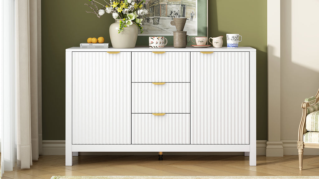 U_STYLE Sideboard with Wave Design - 3 Adjustable Shelves, 3 Drawers & Soft-Close Doors, Storage Console Table with Metal Handles, Suitable for Study, Hallway and Living Room, 3 Colors - Grand Goldman Shop