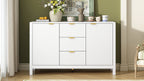 U_STYLE Sideboard with Wave Design - 3 Adjustable Shelves, 3 Drawers & Soft-Close Doors, Storage Console Table with Metal Handles, Suitable for Study, Hallway and Living Room, 3 Colors - Grand Goldman Shop