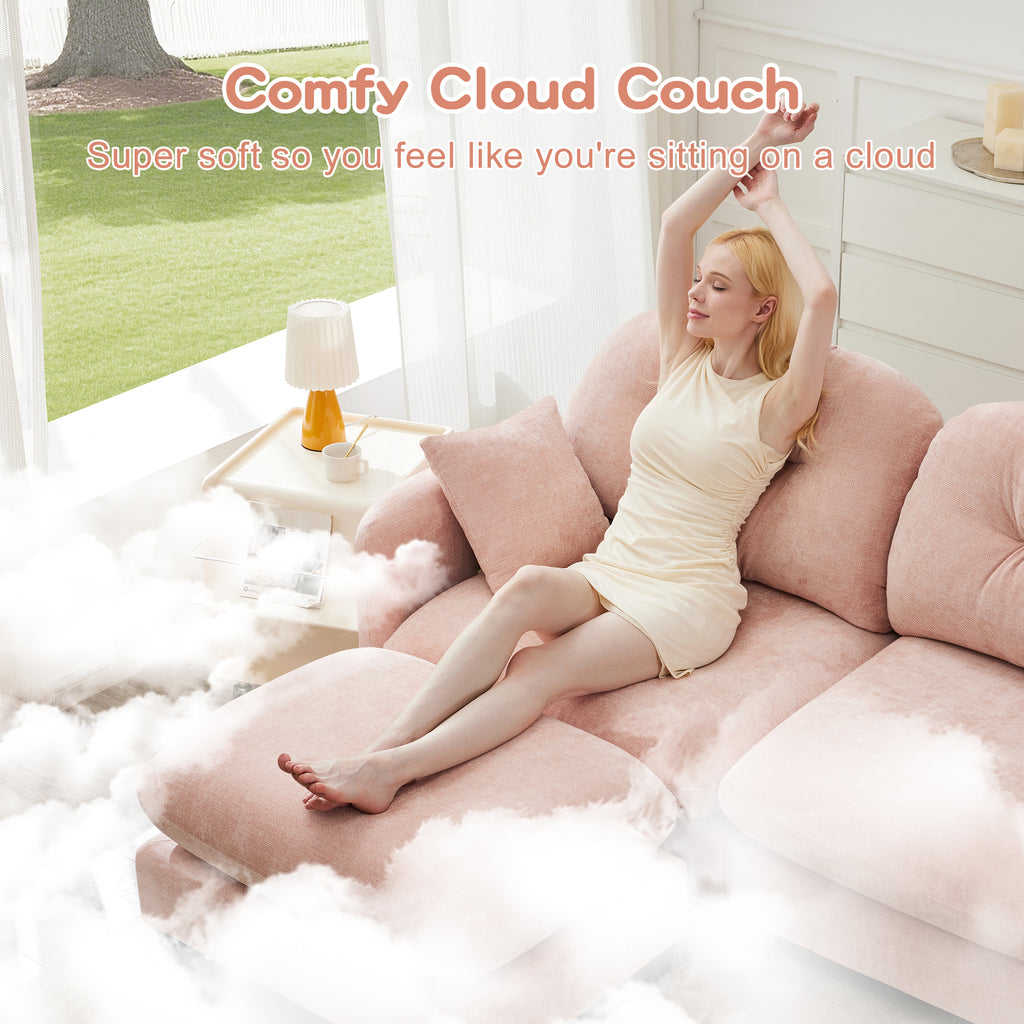 Loveseat Cloud Sectional Couches Chenille Fabric,Quilted Pleated Design, Ergonomic Design,High-Density Foam Easy Install Elegant Armrests High Quality Wooden Base,Fits Living Rooms,Pink - Grand Goldman Shop