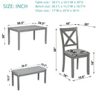 6PCs Kitchen Dining Set, Rectangular Wooden Dining Table with 4 Upholstered Chairs and a Bench, Dining Table Set for 6 People, Living Room, Home Bar and Kitchen, Gray - Grand Goldman Shop