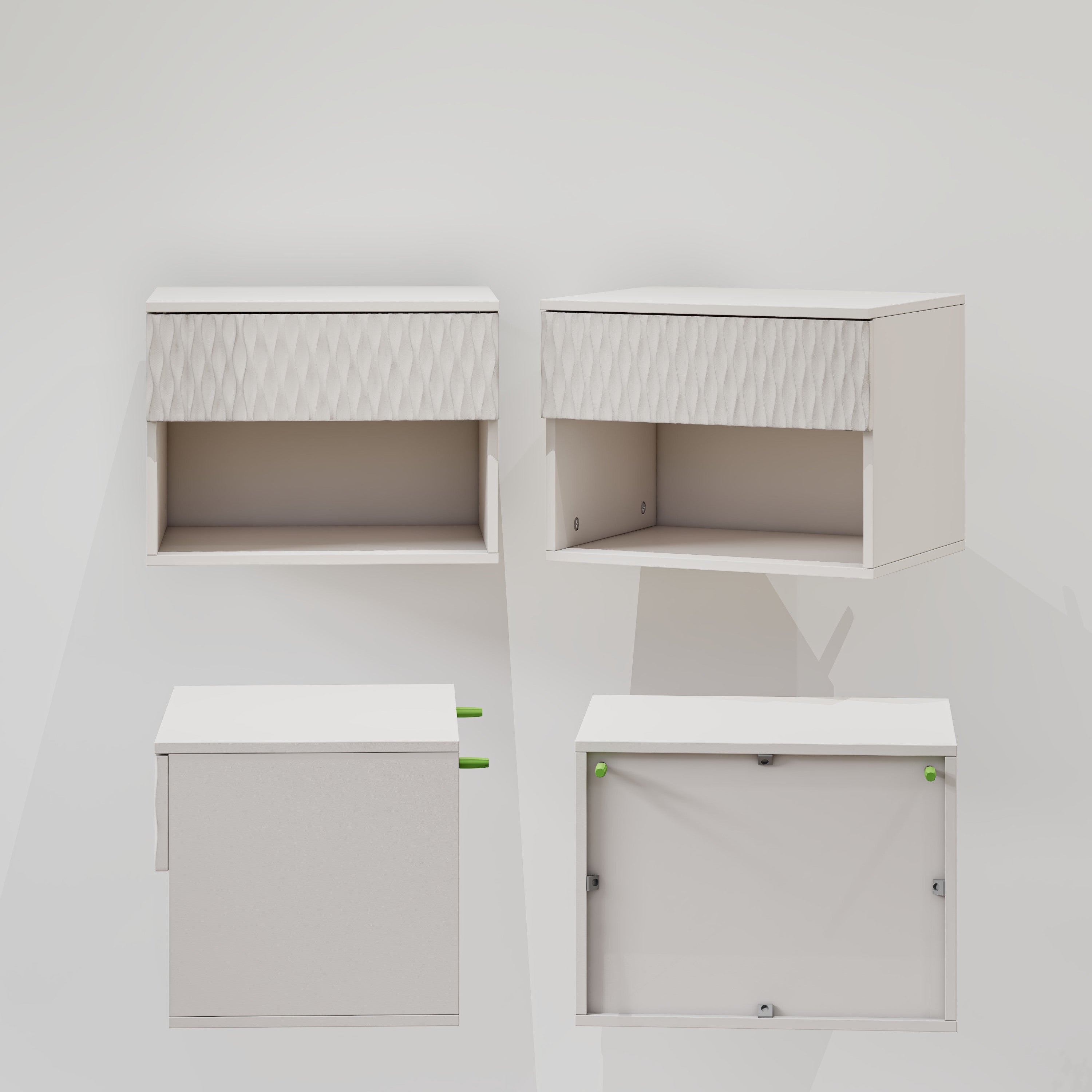 set of 2 nightstand with Modern Wall-Mounted Drawer Cabinet: Open Shelf, 3-Stage Rails, Carved Design, Anti-Wobble, DIY, for Bedroom/Living Room/Office - Grand Goldman Shop