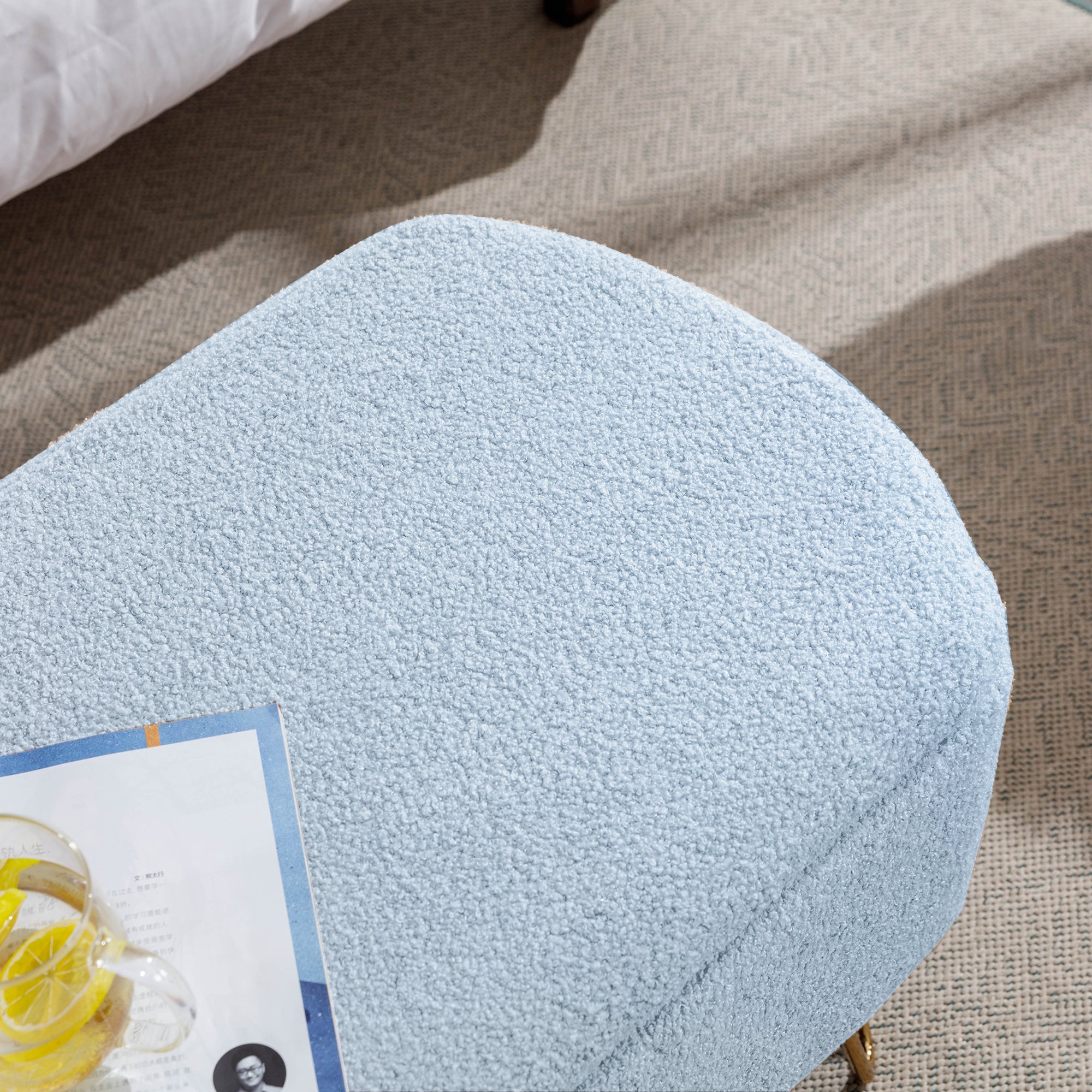 Blue Storage Ottoman Bench for End of Bed Gold Legs, Modern Grey Faux Fur Entryway Bench Upholstered Padded with Storage for Living Room Bedroom - Grand Goldman Shop