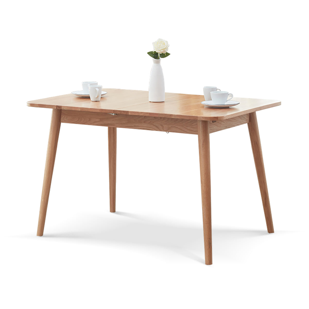 Natural Solid Oak Round Corner Diagonal Leg Telescopic Dining Table for 6-8 People, Light Oak, Solid Wood, 1.2-1.6m - Grand Goldman Shop