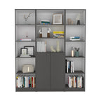 June 3 Piece Home Bookcase set, 60' Wide with 13 Shelves and 2-door Cabinet ,  Living Room Set  Matt Gray / White | Premium H