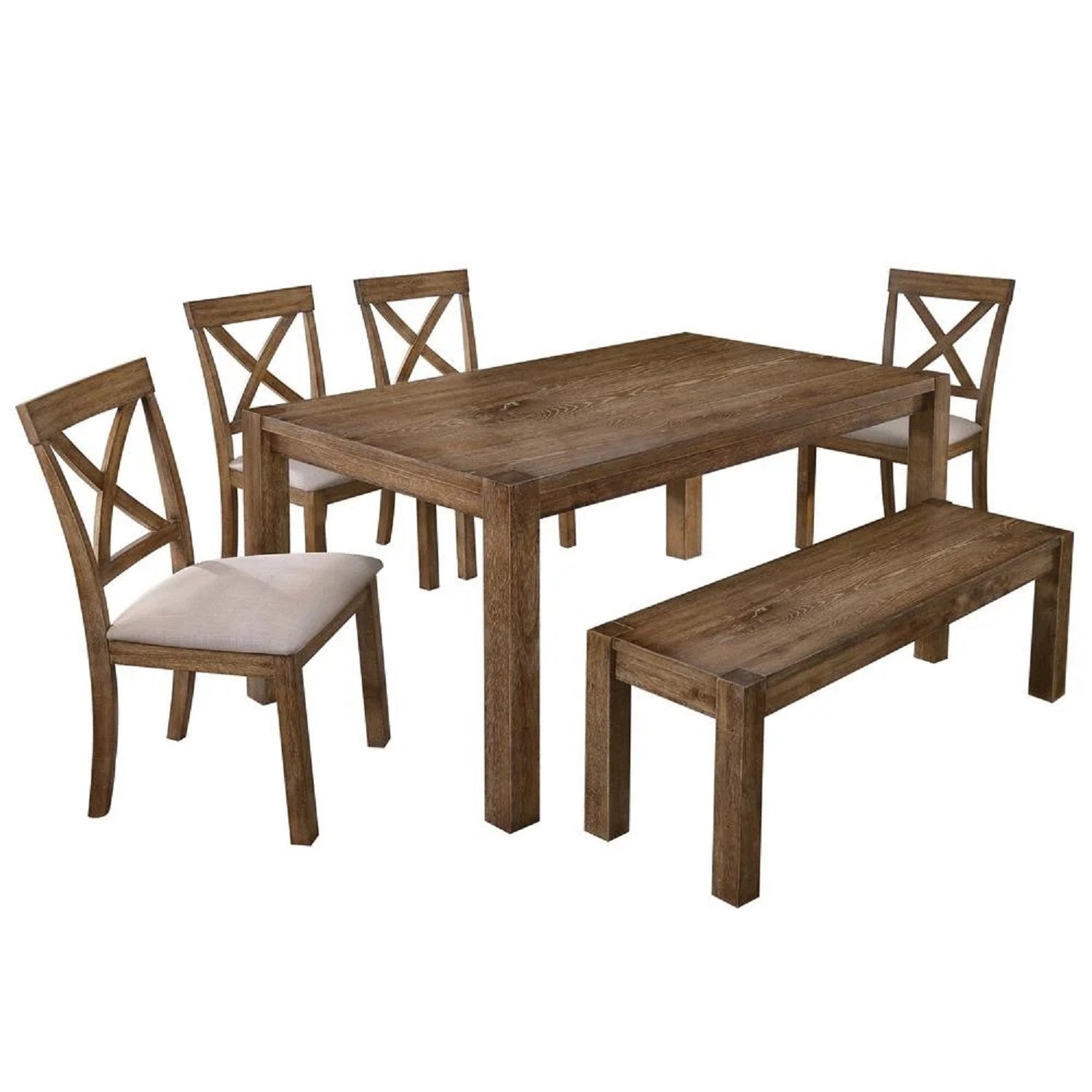 Transitional Wood Dining Bench in Driftwood Finish, Natural Oak Style, 48-Inch Entryway Bench for Dining Room or Arts & Crafts Space - Grand Goldman Shop