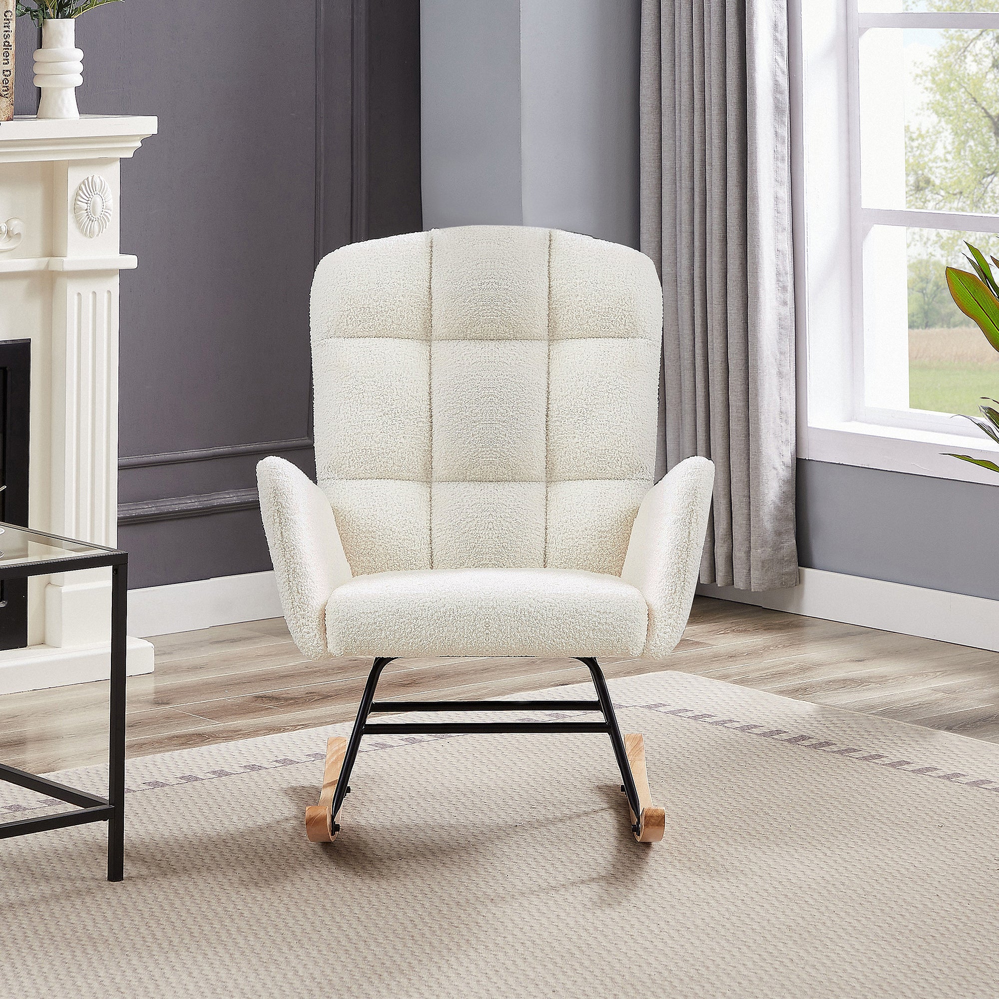 Cream White Teddy Rocking Armchair - Grand Goldman Shop