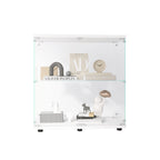 Two-door Glass Display Cabinet 2 Shelves with Door, Floor Standing Curio Bookshelf for Living Room Bedroom Office, 33.35'*31.