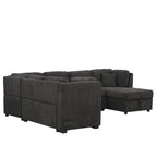 U-shaped Sectional Sofa Pull Out Bed with USB Ports, Power Sockets, Back Pillows & Storage Chaise, Black Chenille, 108.6' - Grand Goldman Shop