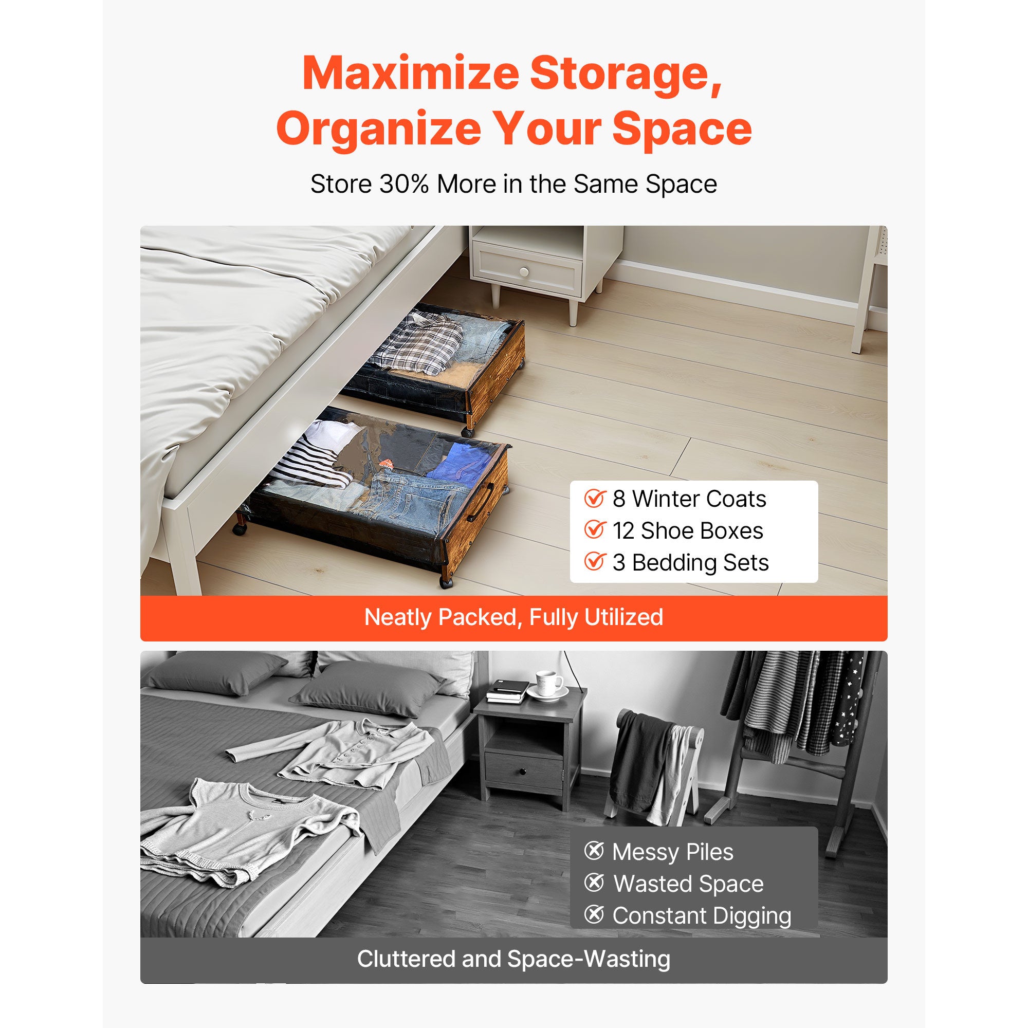 Under Bed Storage with Wheels 25.6x18.1x7.1 Inch Rolling Storage Bags 2 Pack - Grand Goldman Shop