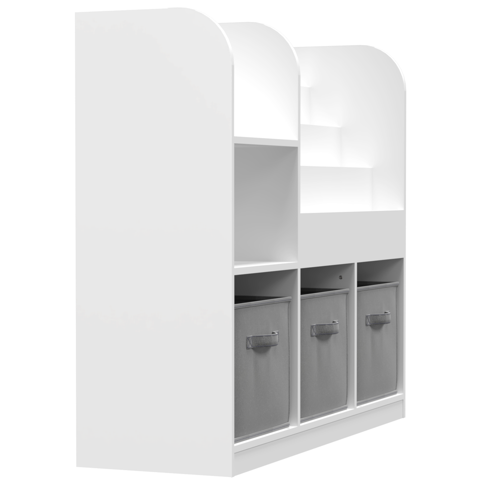 Kids Bookcase and Bookshelf with 3 Collapsible Fabric Drawers, Multifunctional Display Stand for Bedroom, Playroom, Hallway i