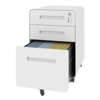 3-Drawer Wide Mobile File Cabinet with Lock, All-Steel Metal Storage Cabinet on Casters, White, Fully Assembled, Holds A4/Let