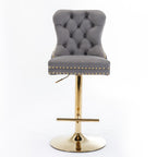 A&A Furniture Modern Upholstered Velvet Bar Stools with Adjustable Swivel Seat Height in Gray, Set of 2 - Grand Goldman Shop