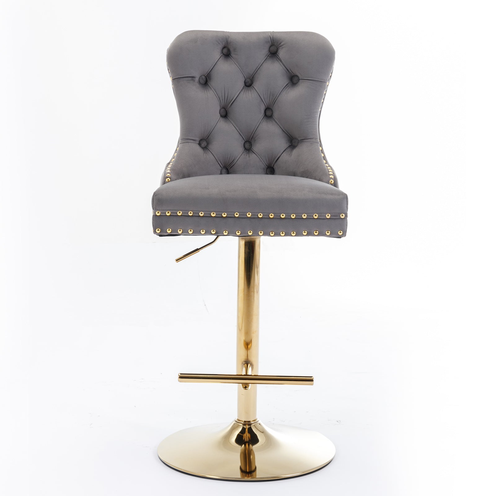 A&A Furniture Modern Upholstered Velvet Bar Stools with Adjustable Swivel Seat Height in Gray, Set of 2 - Grand Goldman Shop