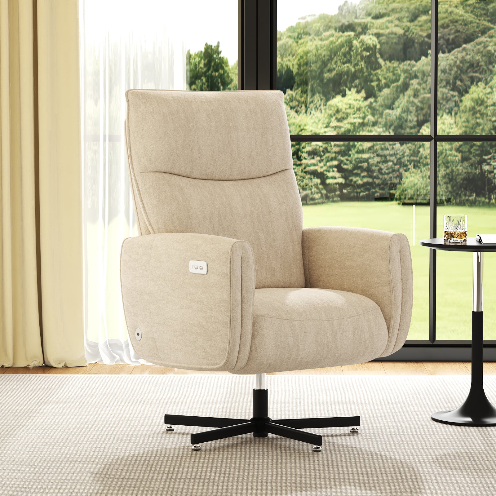 Power Swivel Recliner Chair, Electric Reclining with USB & Type-C Charging, 360° Swivel Velvet Upholstered Accent Chair, for 