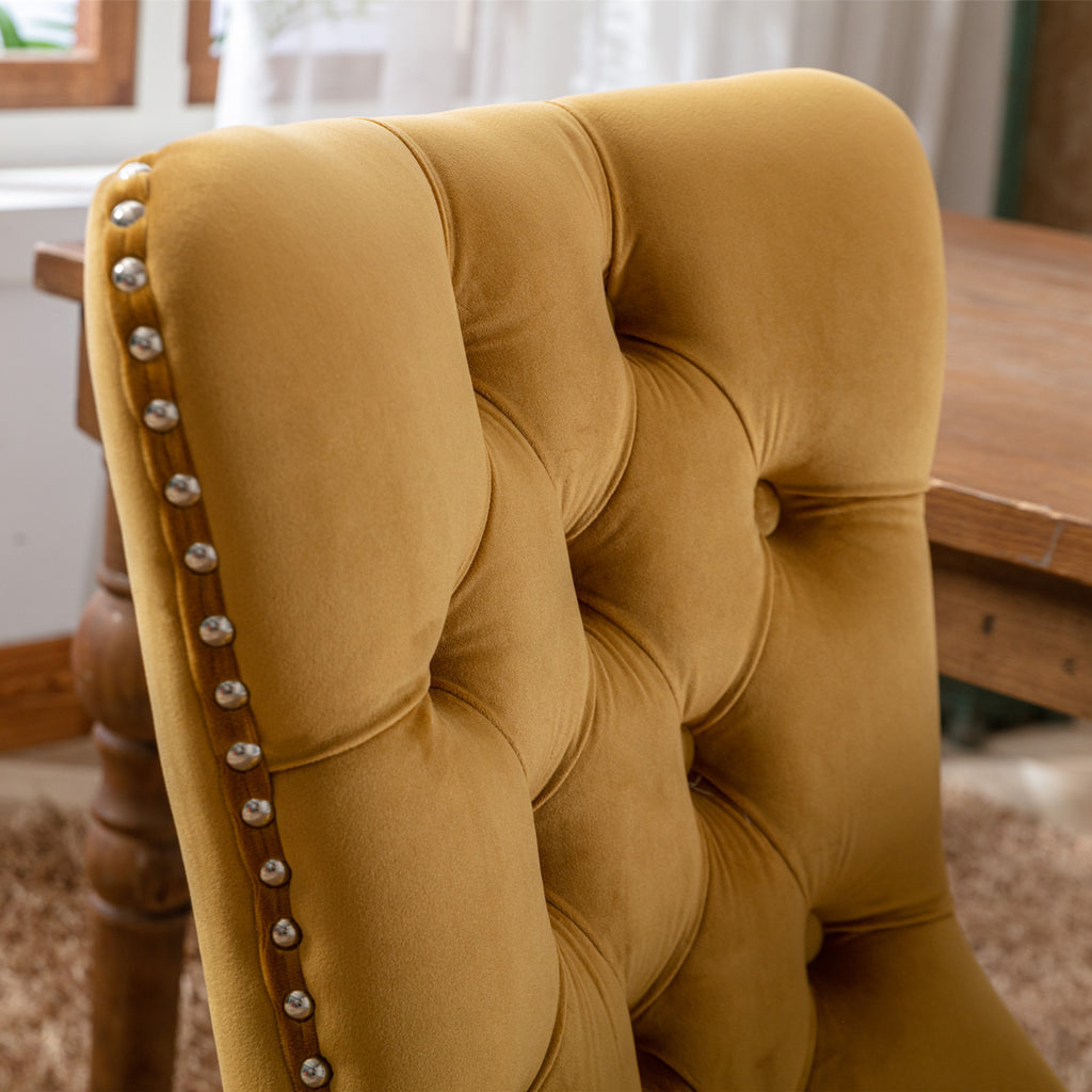 Nikki Collection Modern, High-end Tufted Solid Wood Contemporary Velvet Upholstered Dining Chair with Wood Legs Nailhead Trim 2-Pcs Set,Gloden, SW2001GL - Grand Goldman Shop