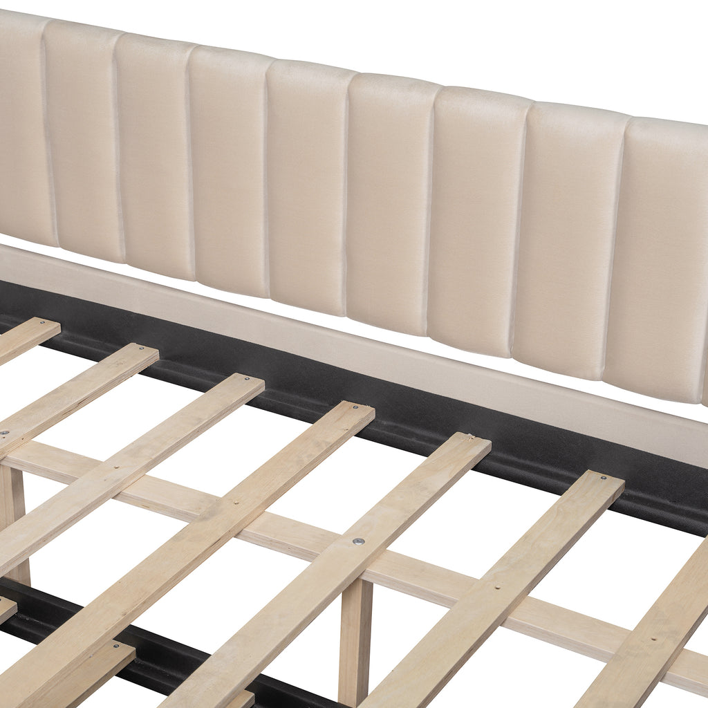 Full Size Upholstered daybed with Trundle and Wood Slat Support, Beige(Old SKU:LP000121AAA) - Grand Goldman Shop