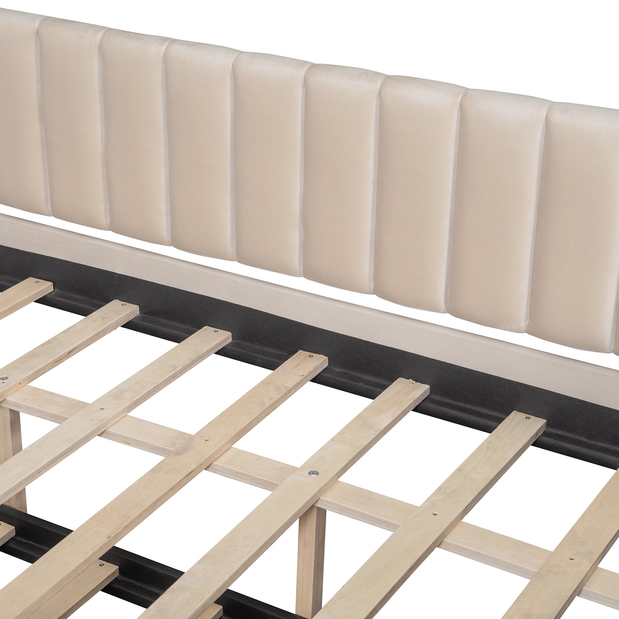 Full Size Upholstered daybed with Trundle and Wood Slat Support, Beige(Old SKU:LP000121AAA) - Grand Goldman Shop