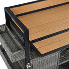 K&K 52.8'W Wicker Outdoor Grill Cart with Extended Plastic Wood Table Top, Rolling Kitchen Island on Wheels with Storage Cabinet, for Patio Backyard Garden Poolside, Double Handle Design, Grey - Grand Goldman Shop